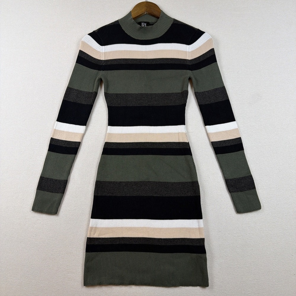 Derek Heart Ribbed Mock Neck Sweater Dress Juniors L Striped Bodycon Preppy